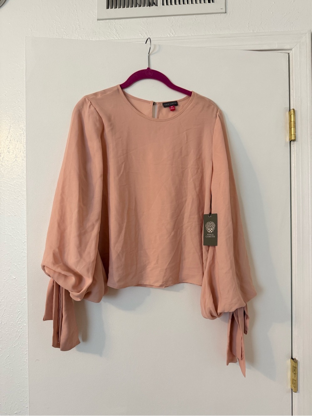 Vince Camuto Blush Pink Long Tie-Sleeve Blouse